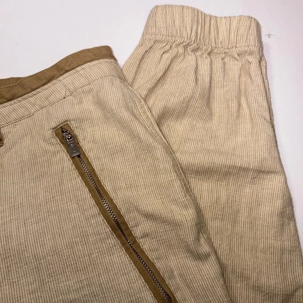 Sean John Mens Linen Blend Pinstripe Jogger Pants Beige Tan Size 34 Elastic Cuff